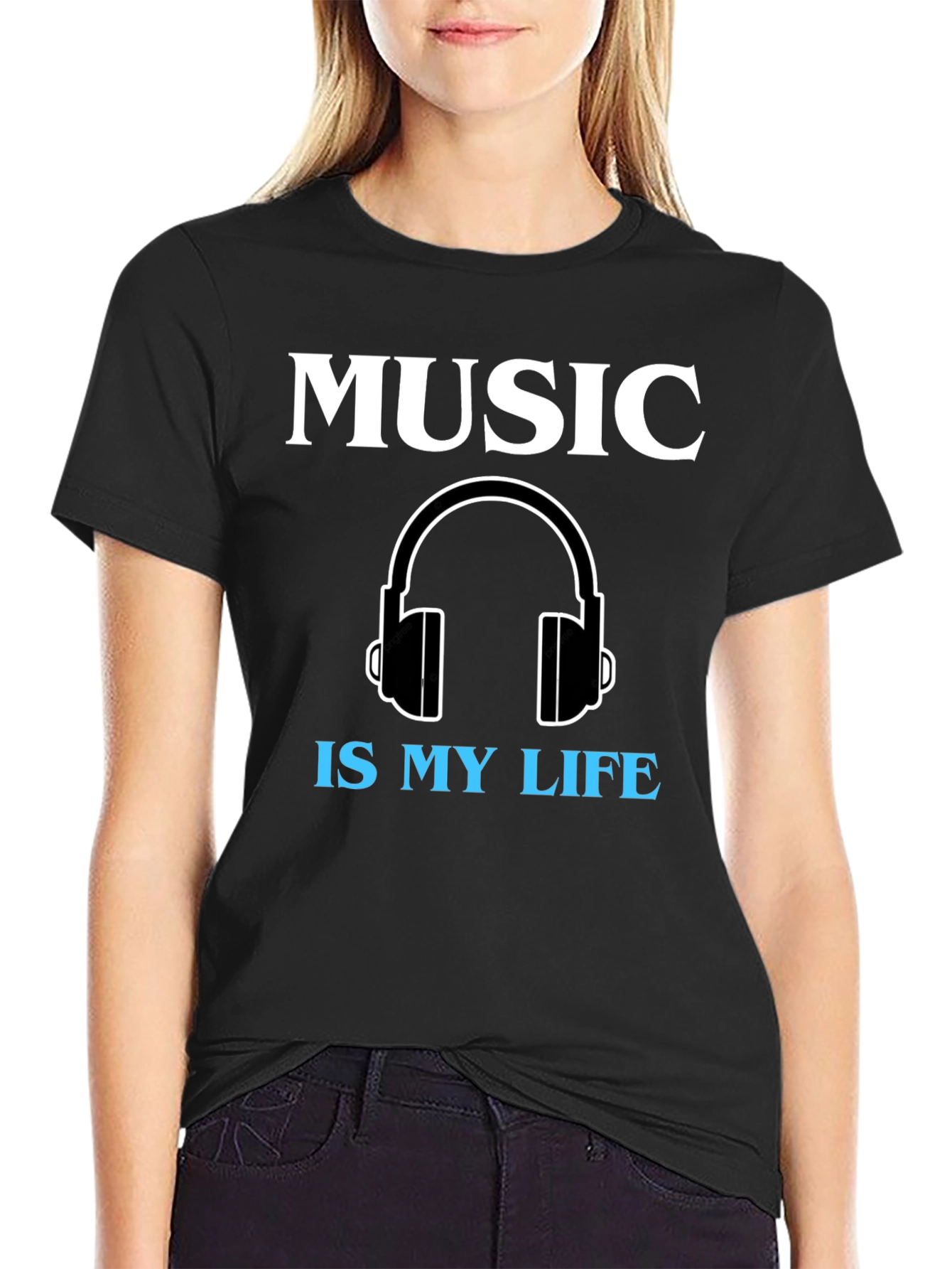 Music is My Life Graphic Tee - Black