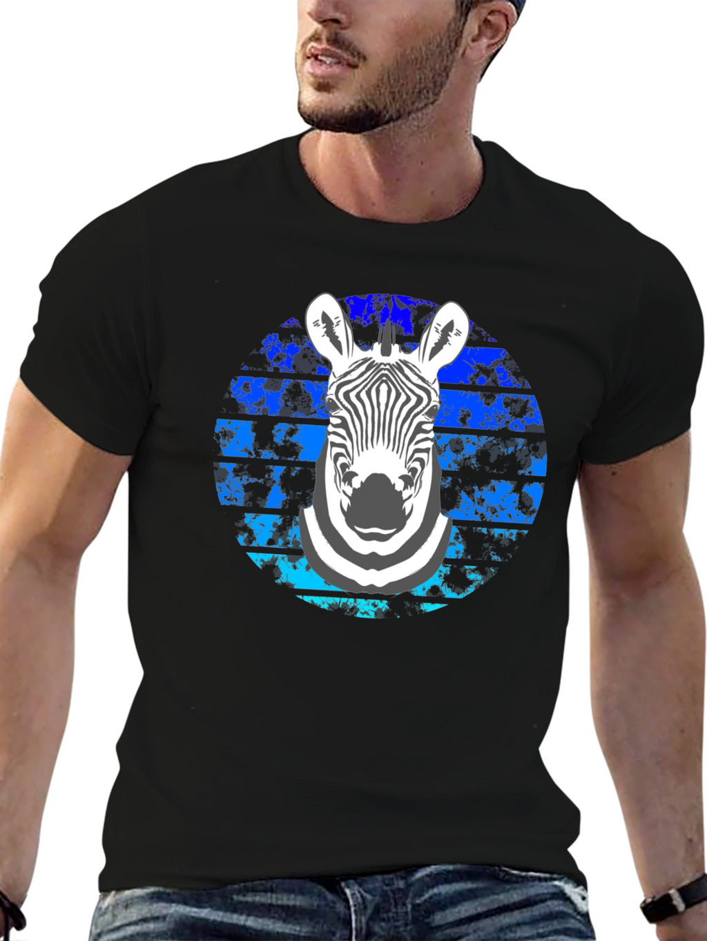 Zebra Graphic Tee - Stylish Mens Black T-Shirt