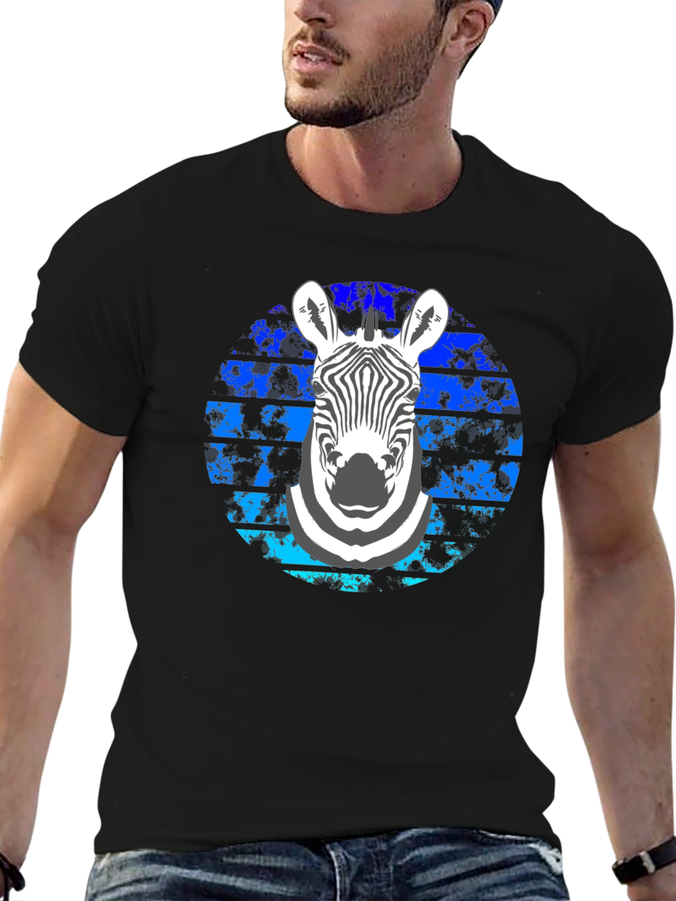 Zebra Graphic Tee - Stylish Mens Black T-Shirt