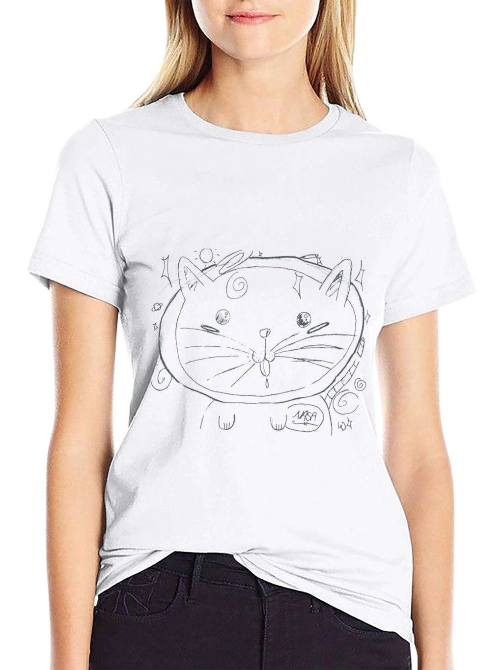 Cool Black Tee with Cat Astronaut Graphic