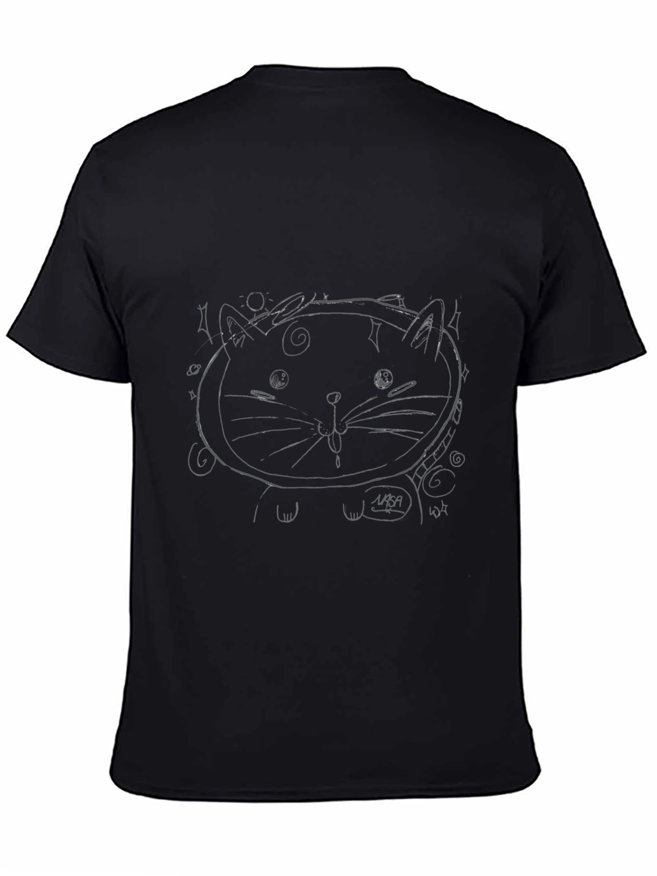 Cool Black Tee with Cat Astronaut Graphic