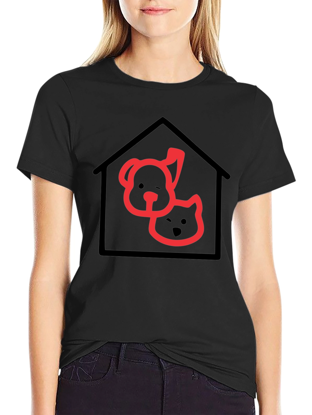 Dog and Cat Home T-Shirt - Black Cotton Tee