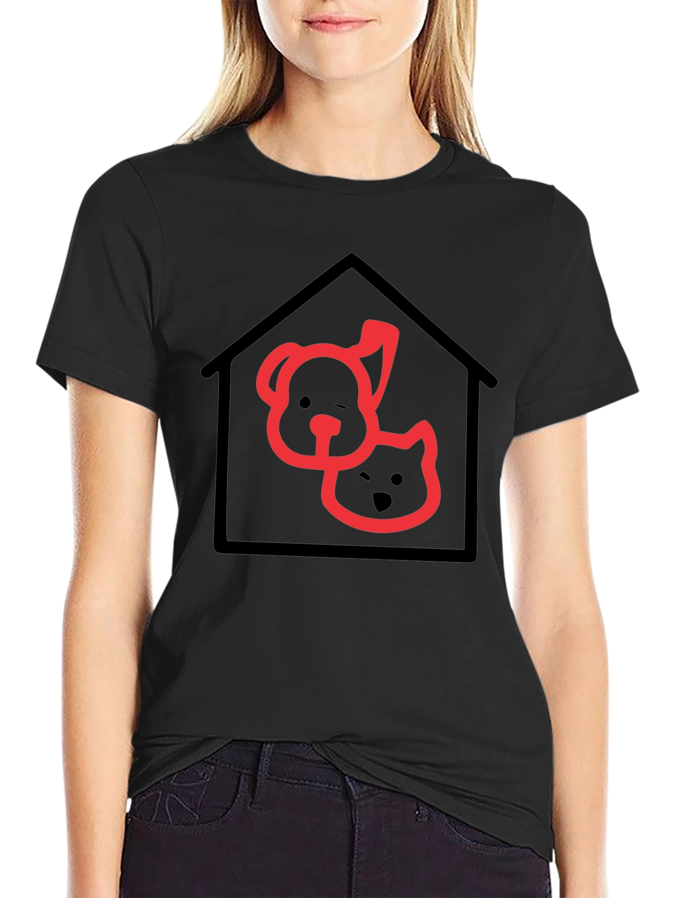Dog and Cat Home T-Shirt - Black Cotton Tee