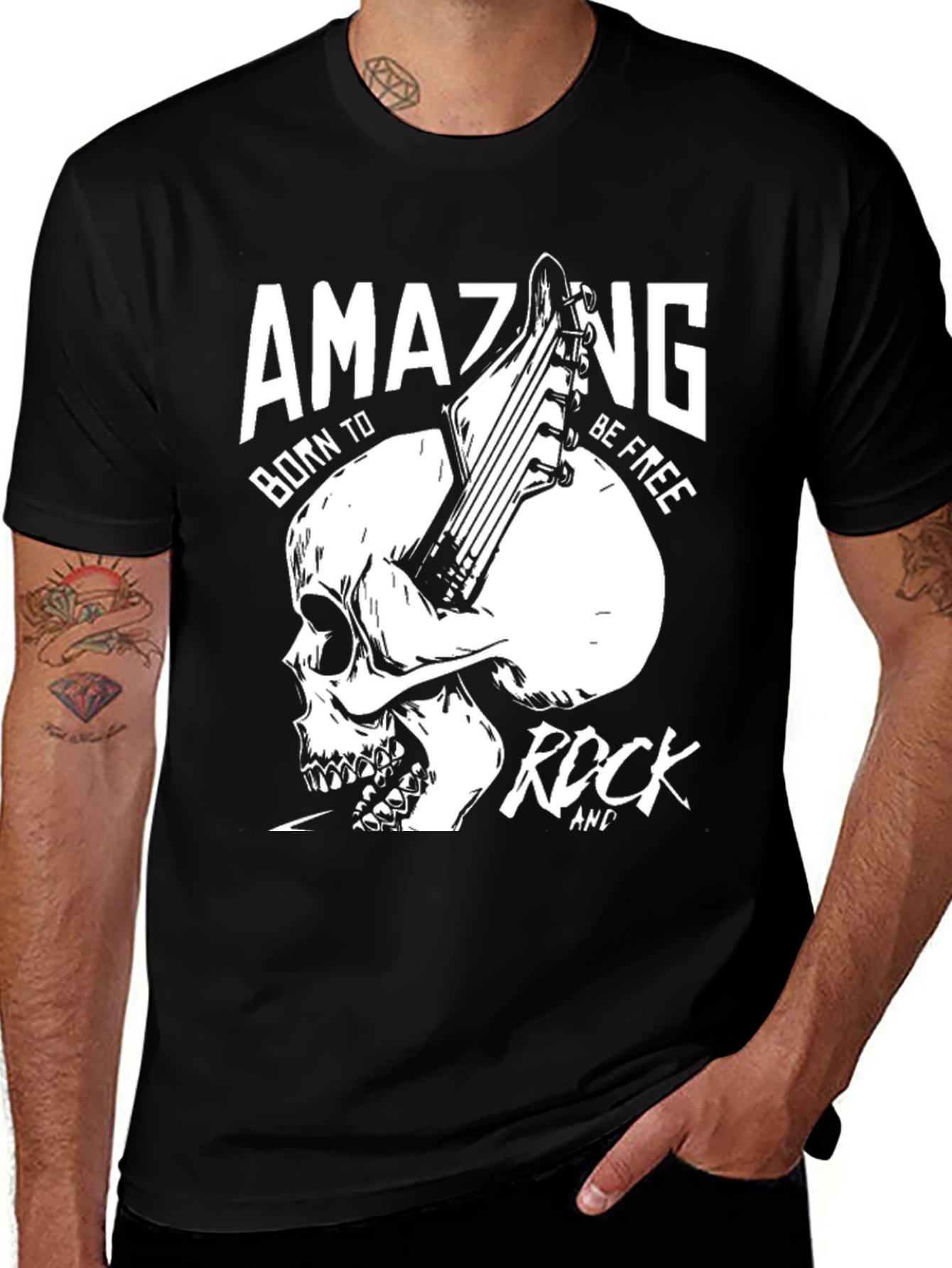 Amazing Rock Skull Graphic T-Shirt - Black