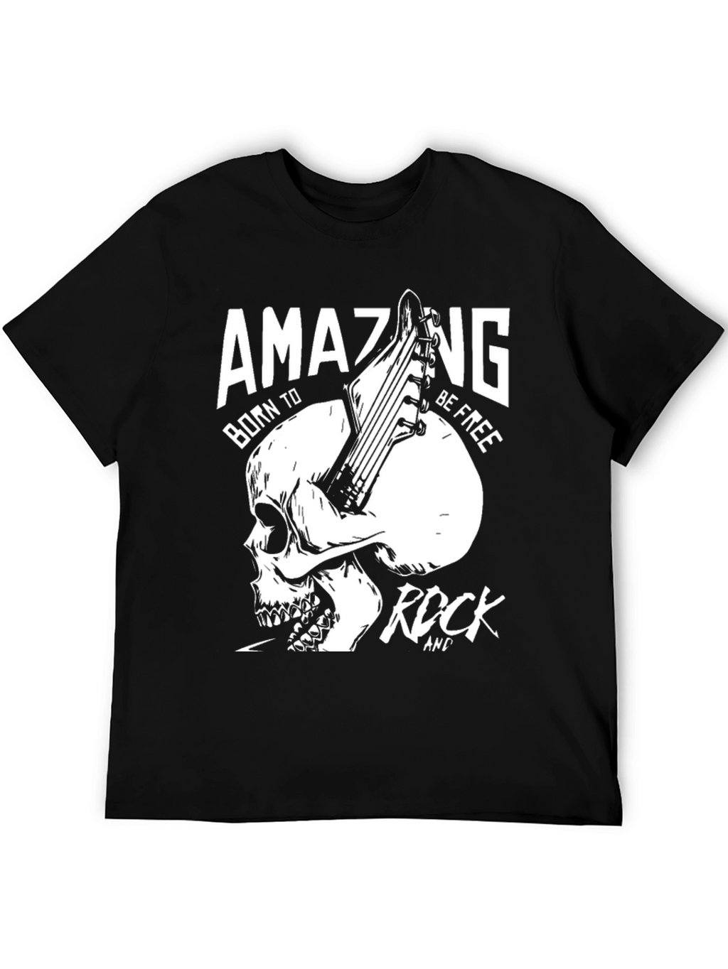 Amazing Rock Skull Graphic T-Shirt - Black