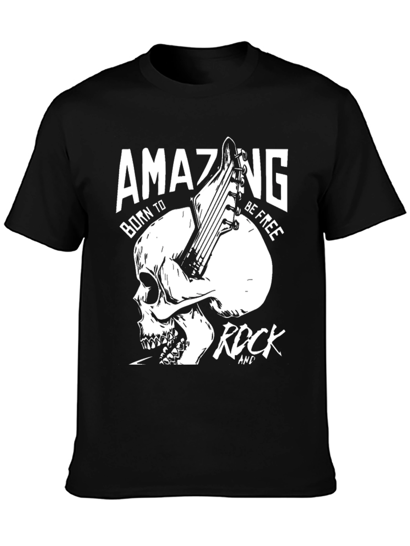 Amazing Rock Skull Graphic T-Shirt - Black