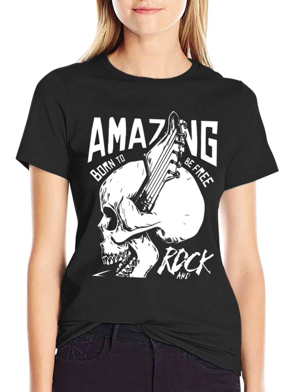 Amazing Rock Skull Graphic T-Shirt - Black