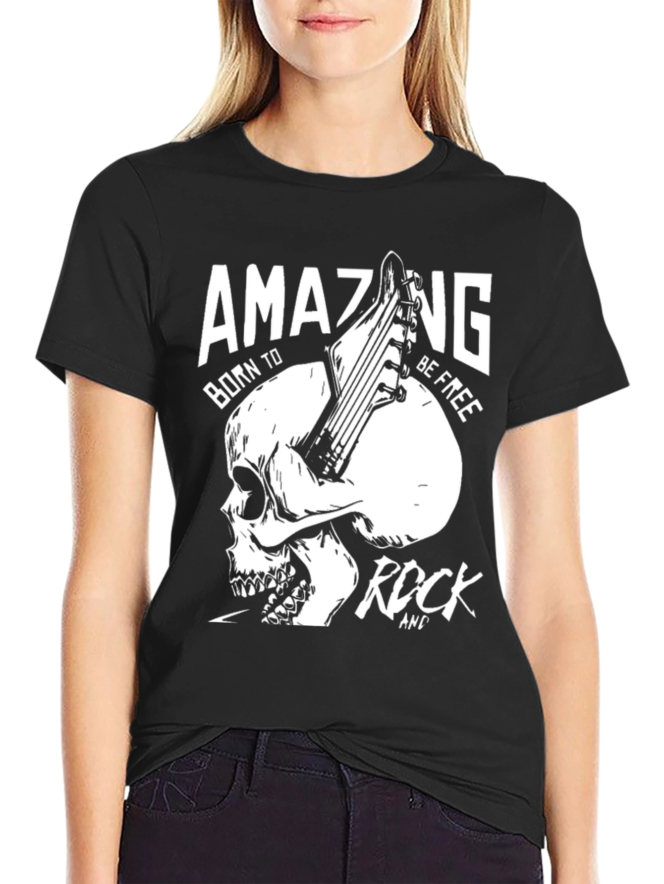 Amazing Rock Skull Graphic T-Shirt - Black
