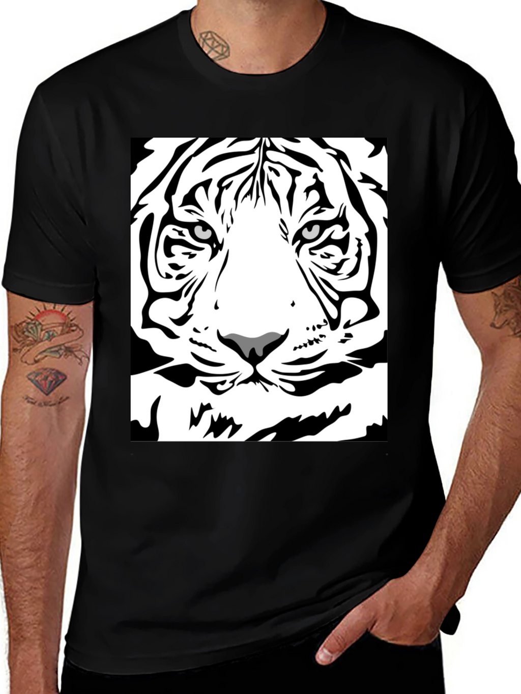Tiger Face Graphic Tee - Mens Black T-Shirt
