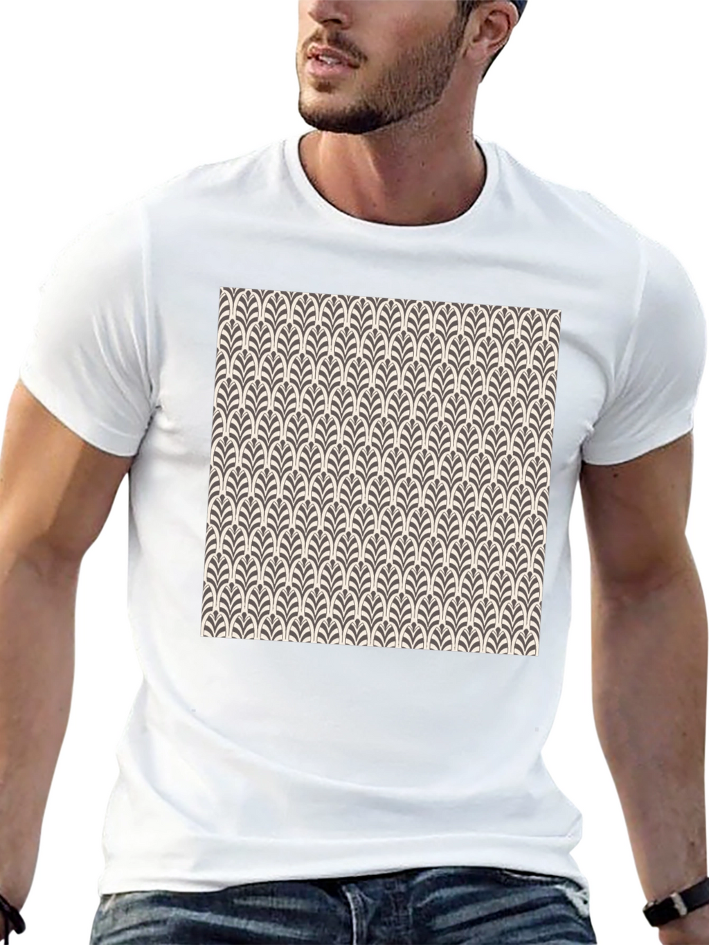 Art Deco Pattern Black Cotton T-Shirt