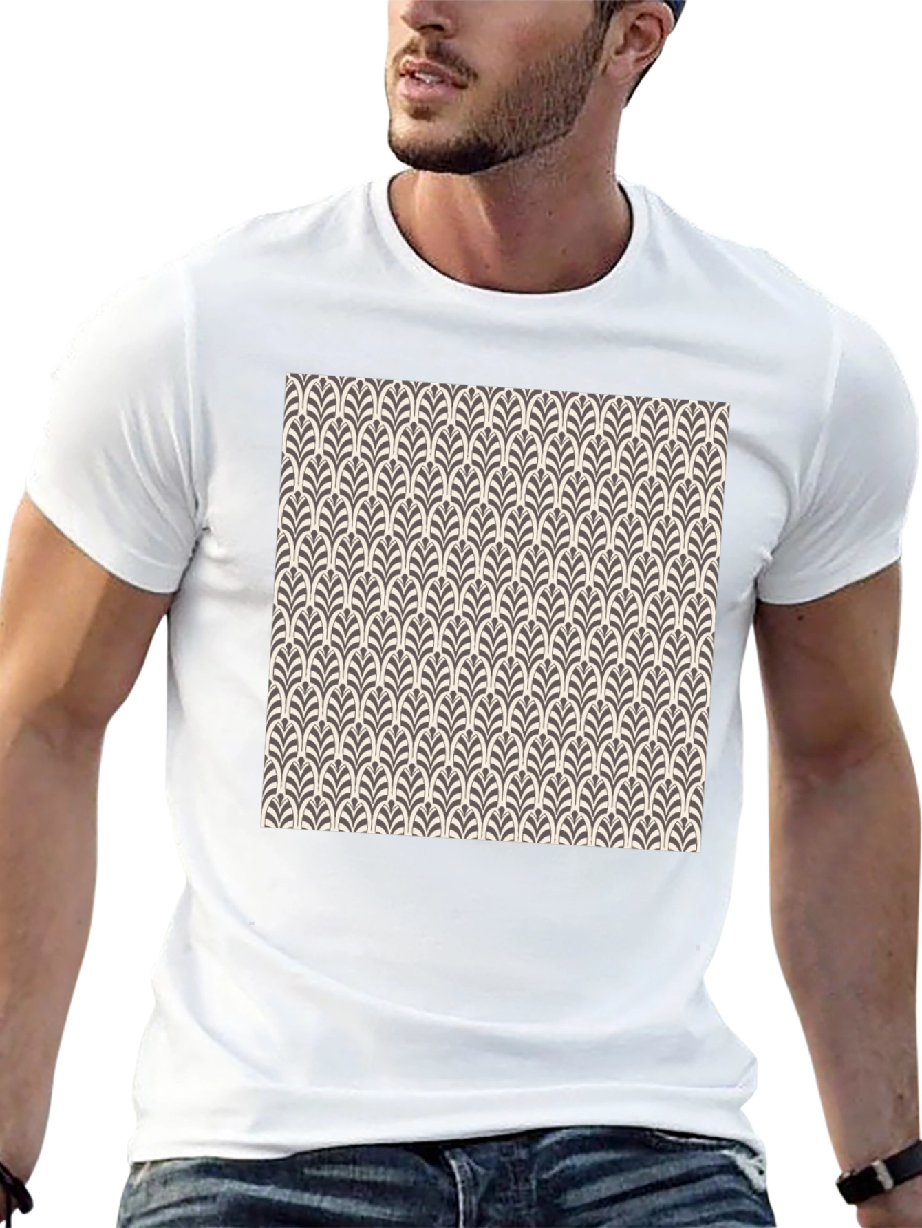 Art Deco Pattern Black Cotton T-Shirt