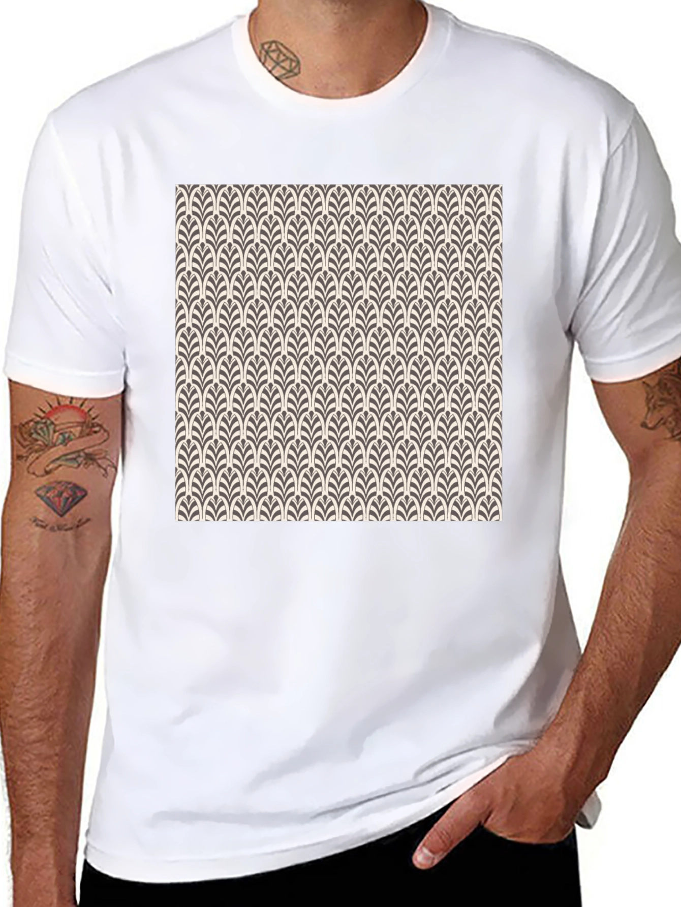 Art Deco Pattern Black Cotton T-Shirt