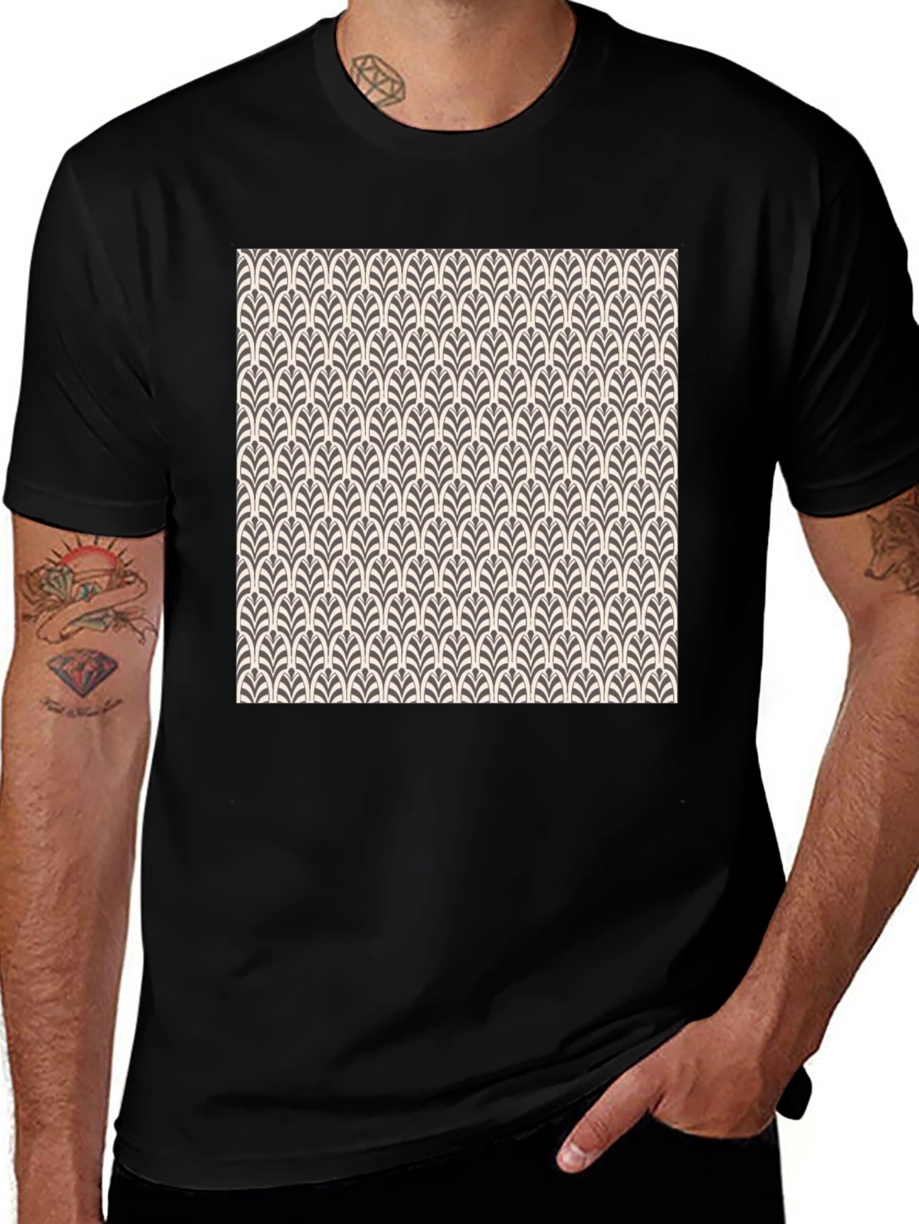 Art Deco Pattern Black Cotton T-Shirt