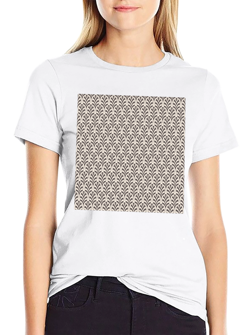 Art Deco Pattern Black Cotton T-Shirt