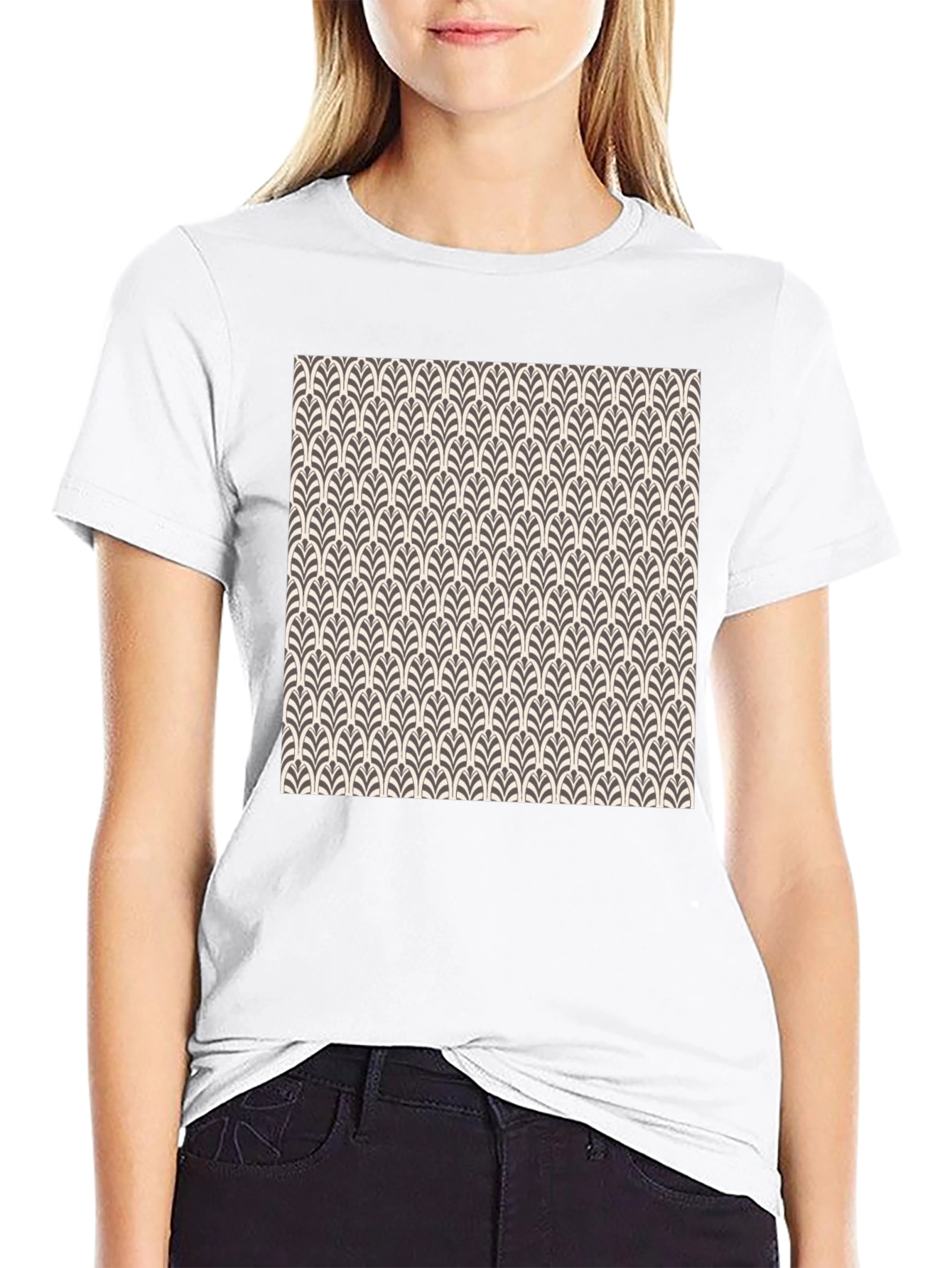 Art Deco Pattern Black Cotton T-Shirt
