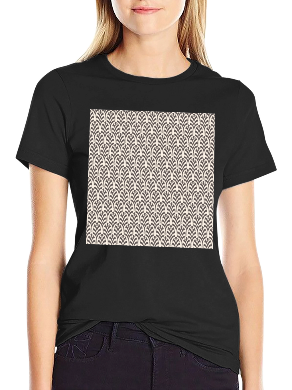 Art Deco Pattern Black Cotton T-Shirt