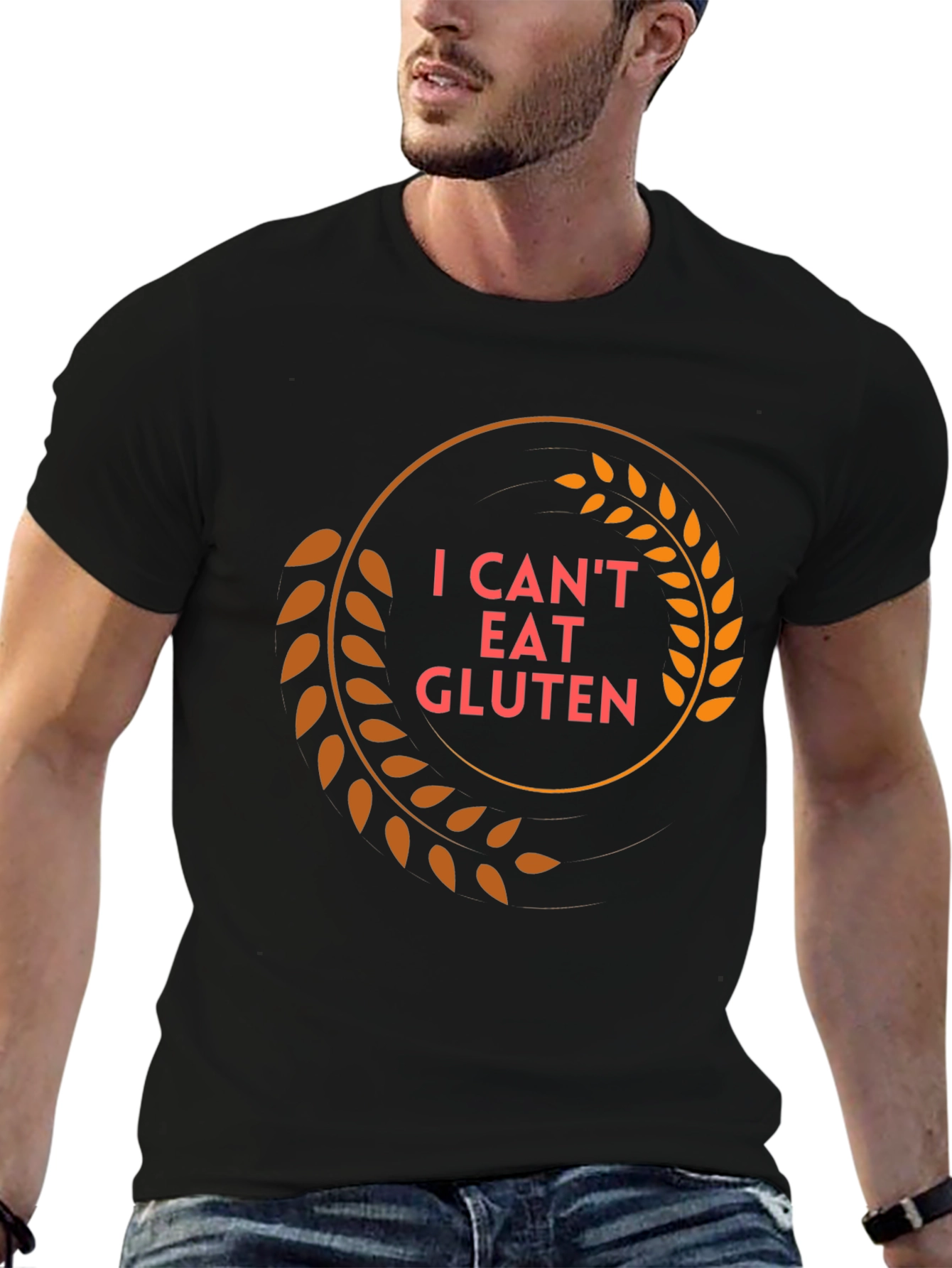 I Cant Eat Gluten T-Shirt - Black Cotton Tee