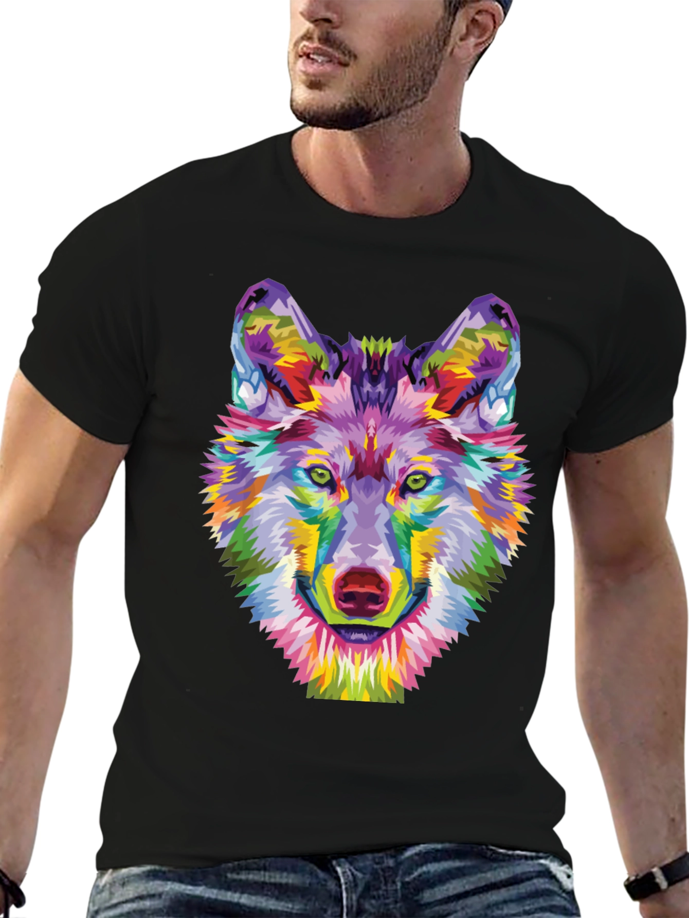 Colorful Wolf Graphic Tee - Unique Art Shirt