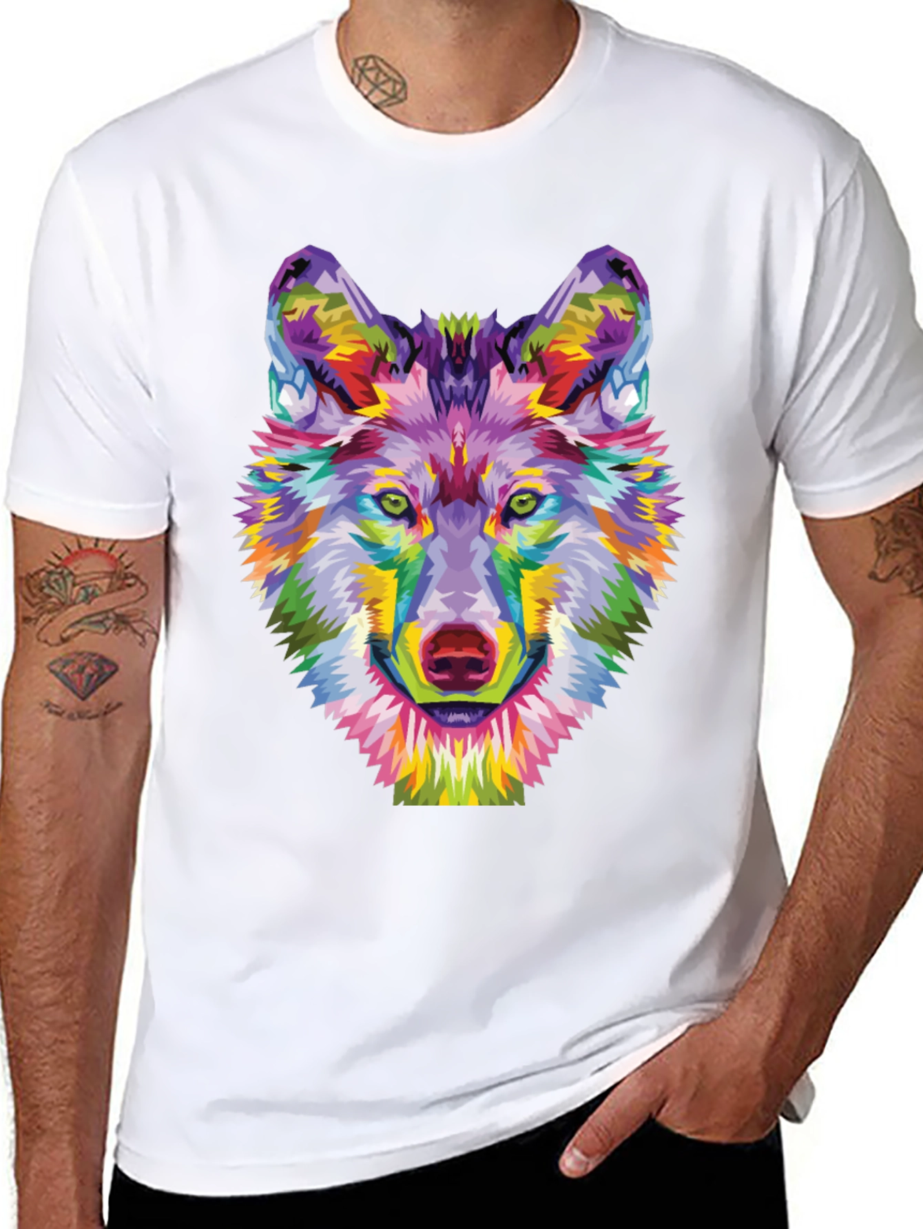 Colorful Wolf Graphic Tee - Unique Art Shirt