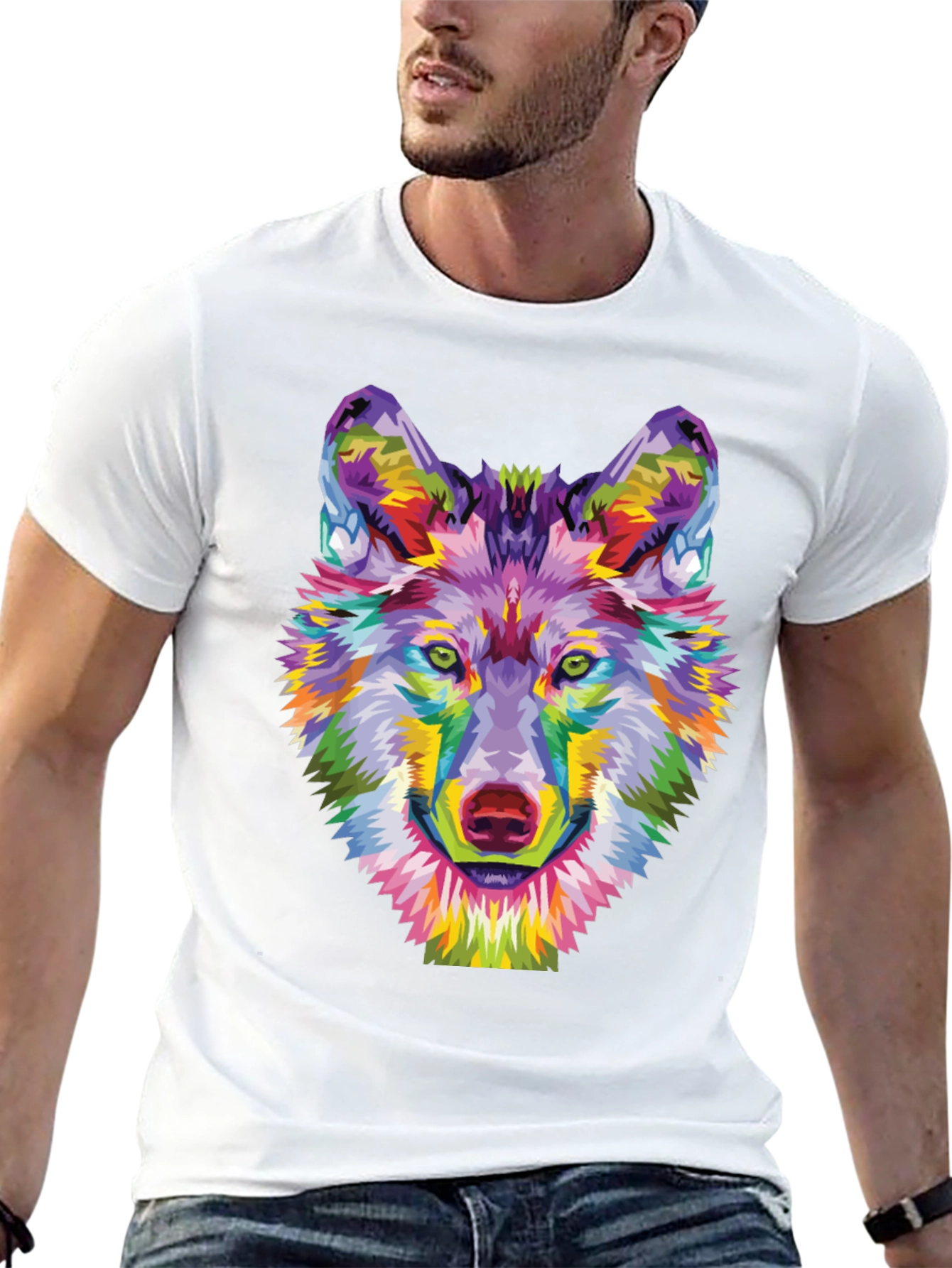 Colorful Wolf Graphic Tee - Unique Art Shirt