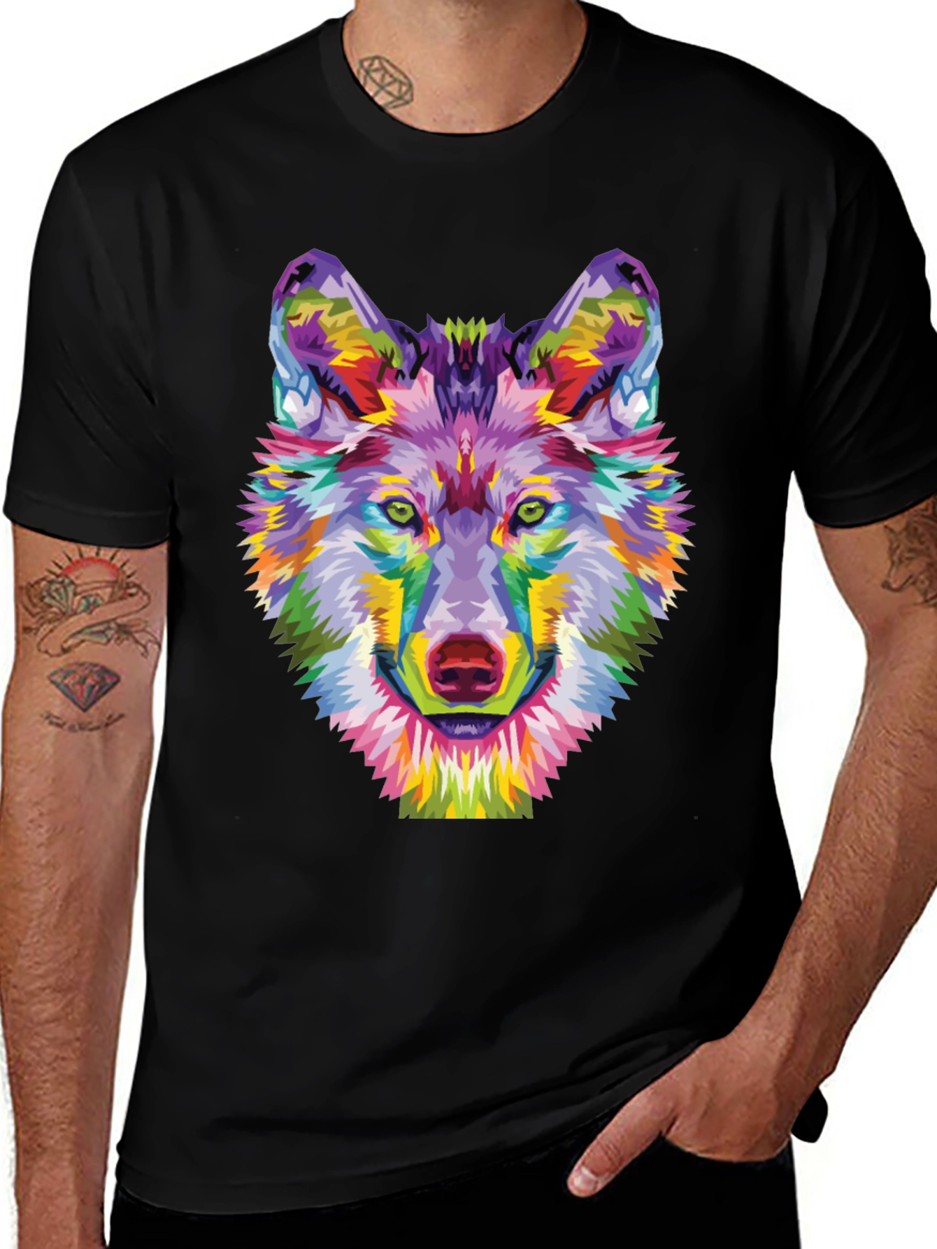 Colorful Wolf Graphic Tee - Unique Art Shirt