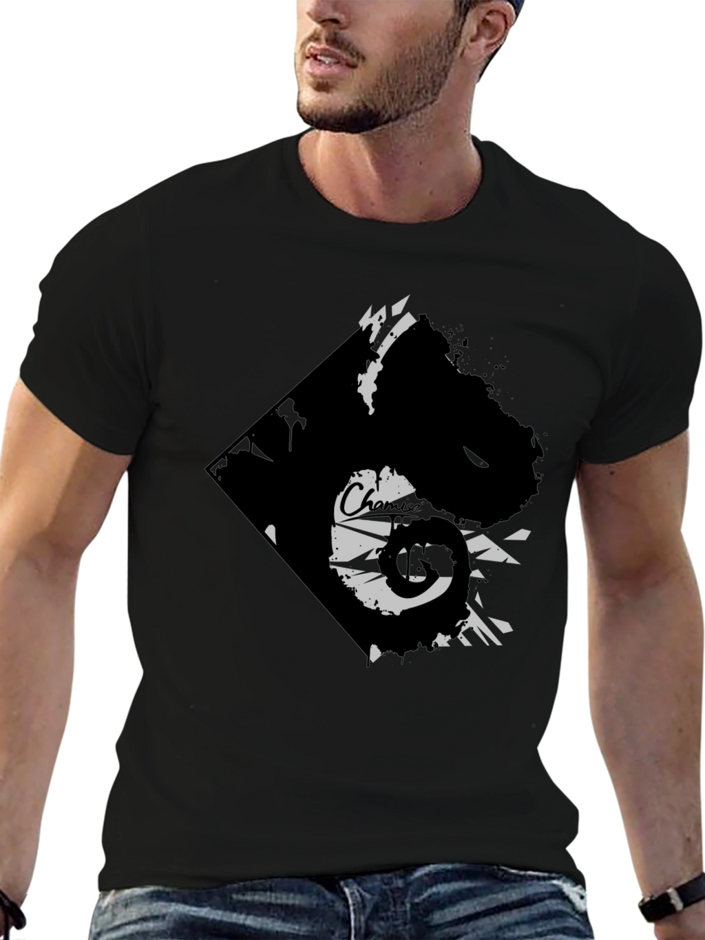 Edgy Graphic Tee - Black Cotton Blend