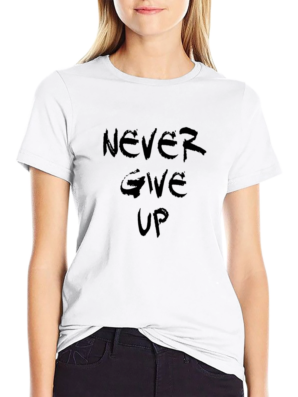 Never Give Up Black Graphic Tee
