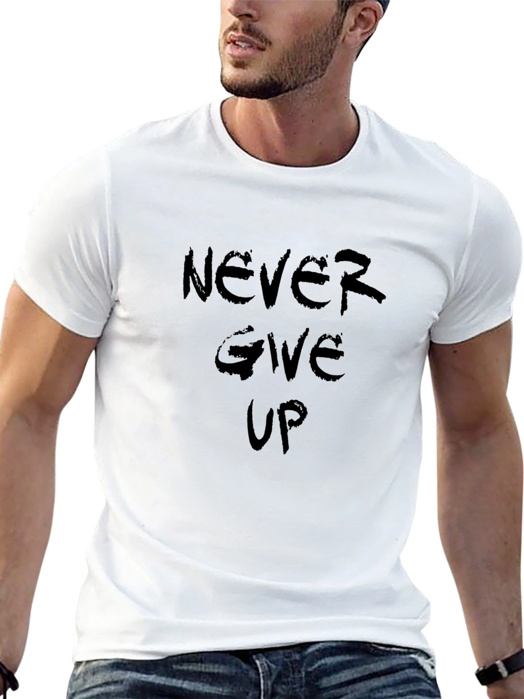 Never Give Up Black Graphic Tee