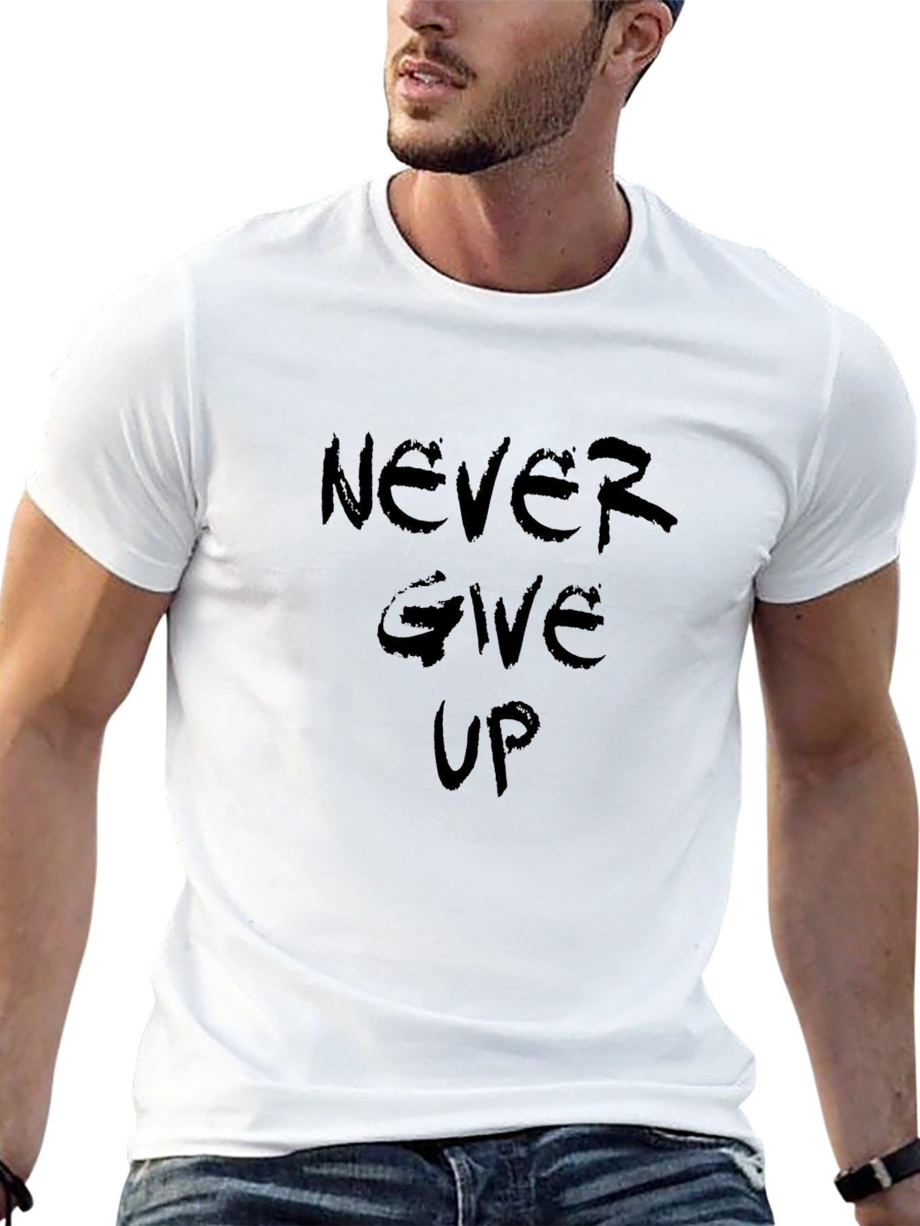 Never Give Up Black Graphic Tee