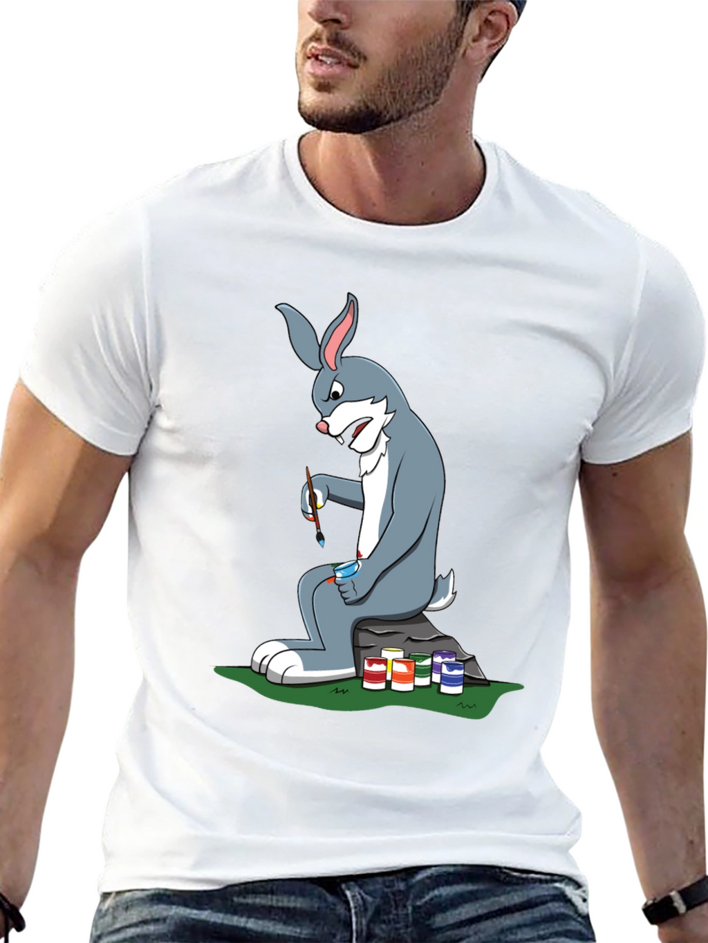 Cartoon Rabbit Painting T-Shirt