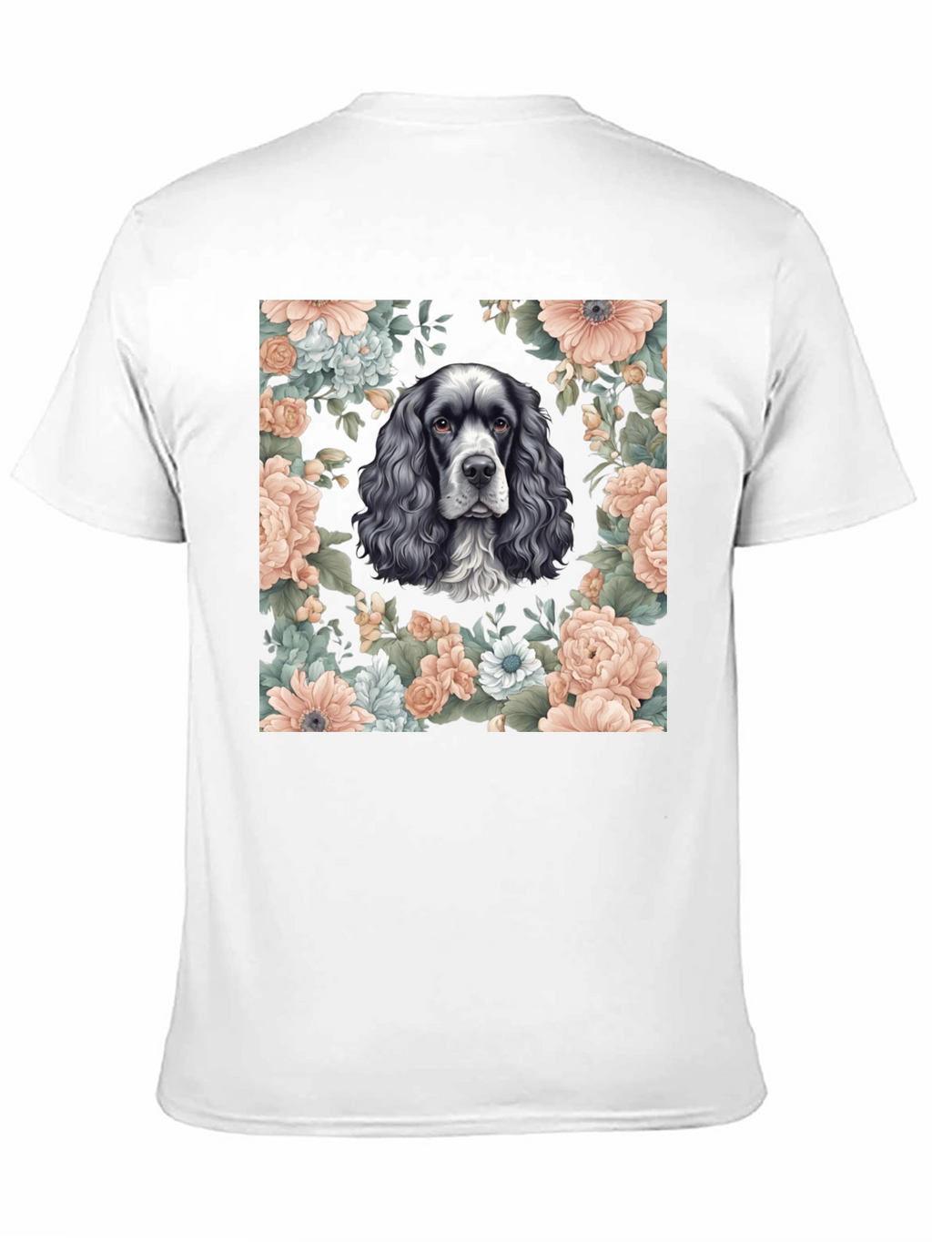 Dog & Floral Print Black T-Shirt