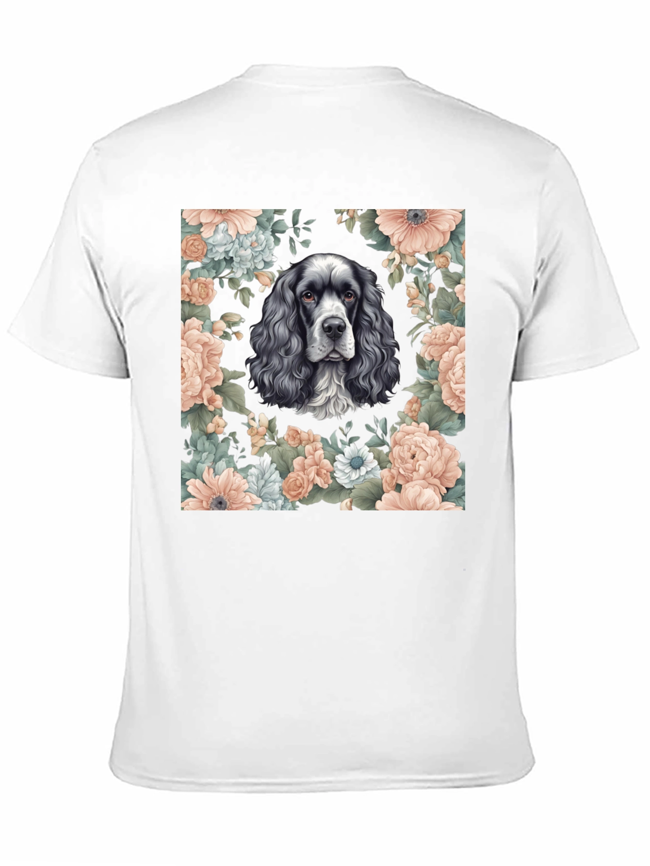 Dog & Floral Print Black T-Shirt