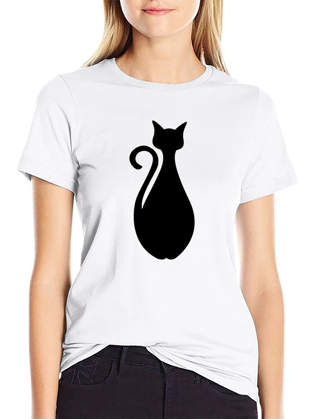 Black Cat Silhouette Graphic T-Shirt