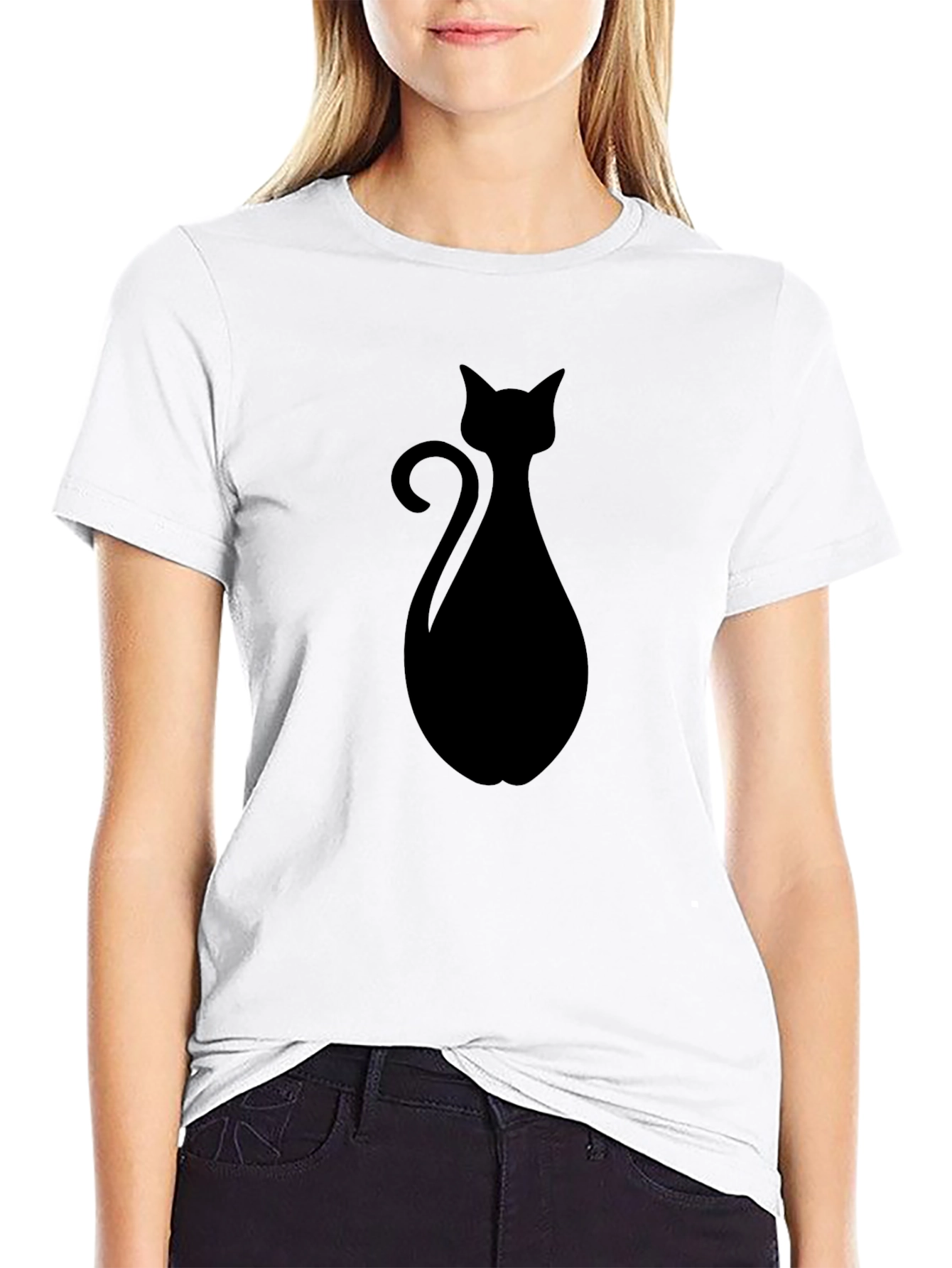 Black Cat Silhouette Graphic T-Shirt