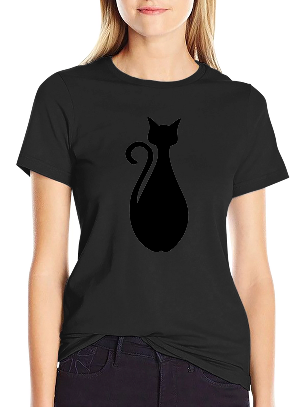 Black Cat Silhouette Graphic T-Shirt