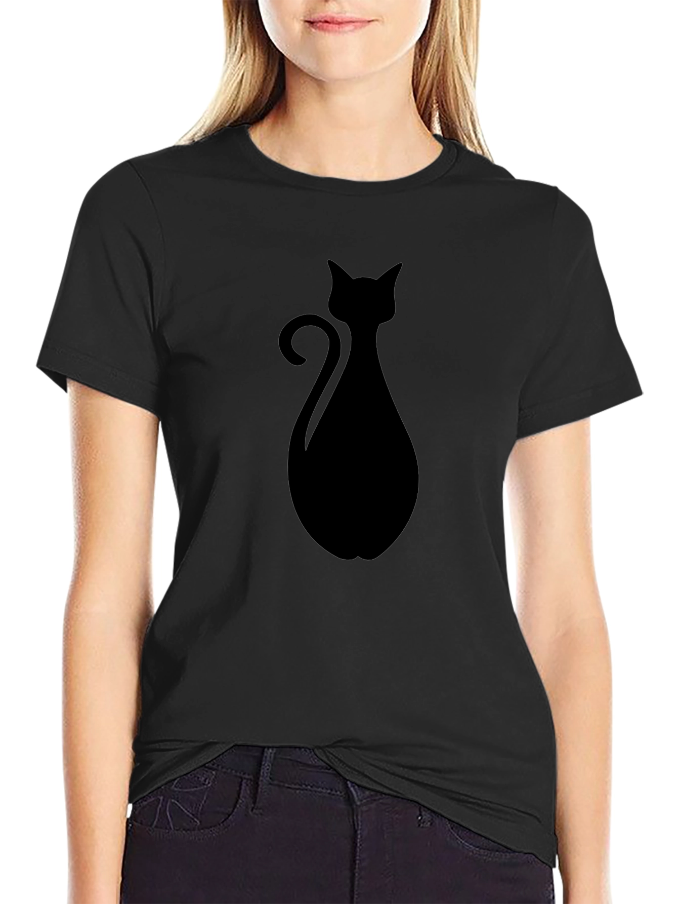 Black Cat Silhouette Graphic T-Shirt