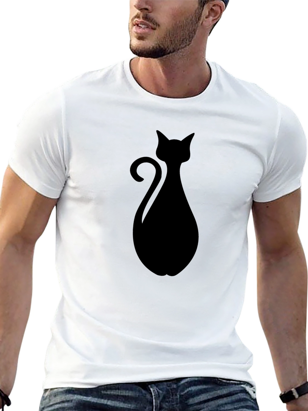 Black Cat Silhouette Graphic T-Shirt