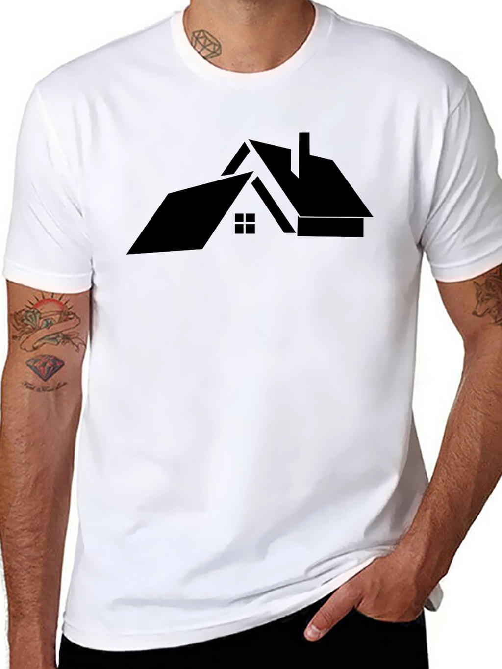 Modern House Graphic Tee - Black Cotton T-Shirt