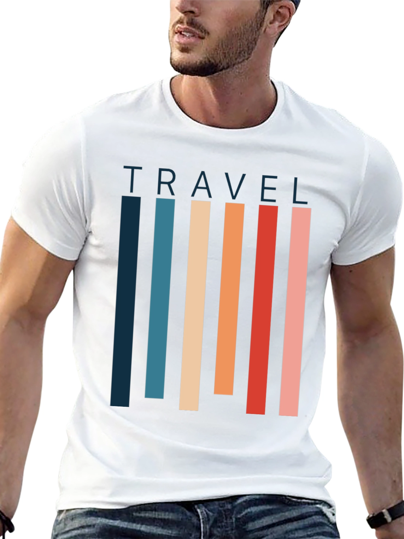 Retro Travel T-Shirt - Striped Graphic Tee