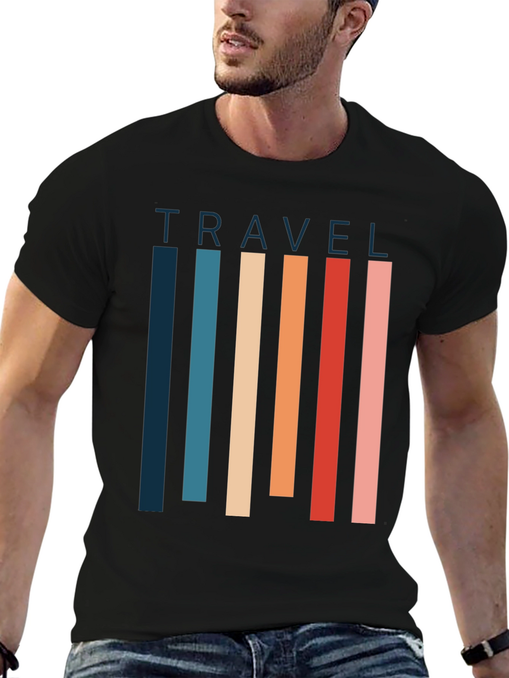 Retro Travel T-Shirt - Striped Graphic Tee