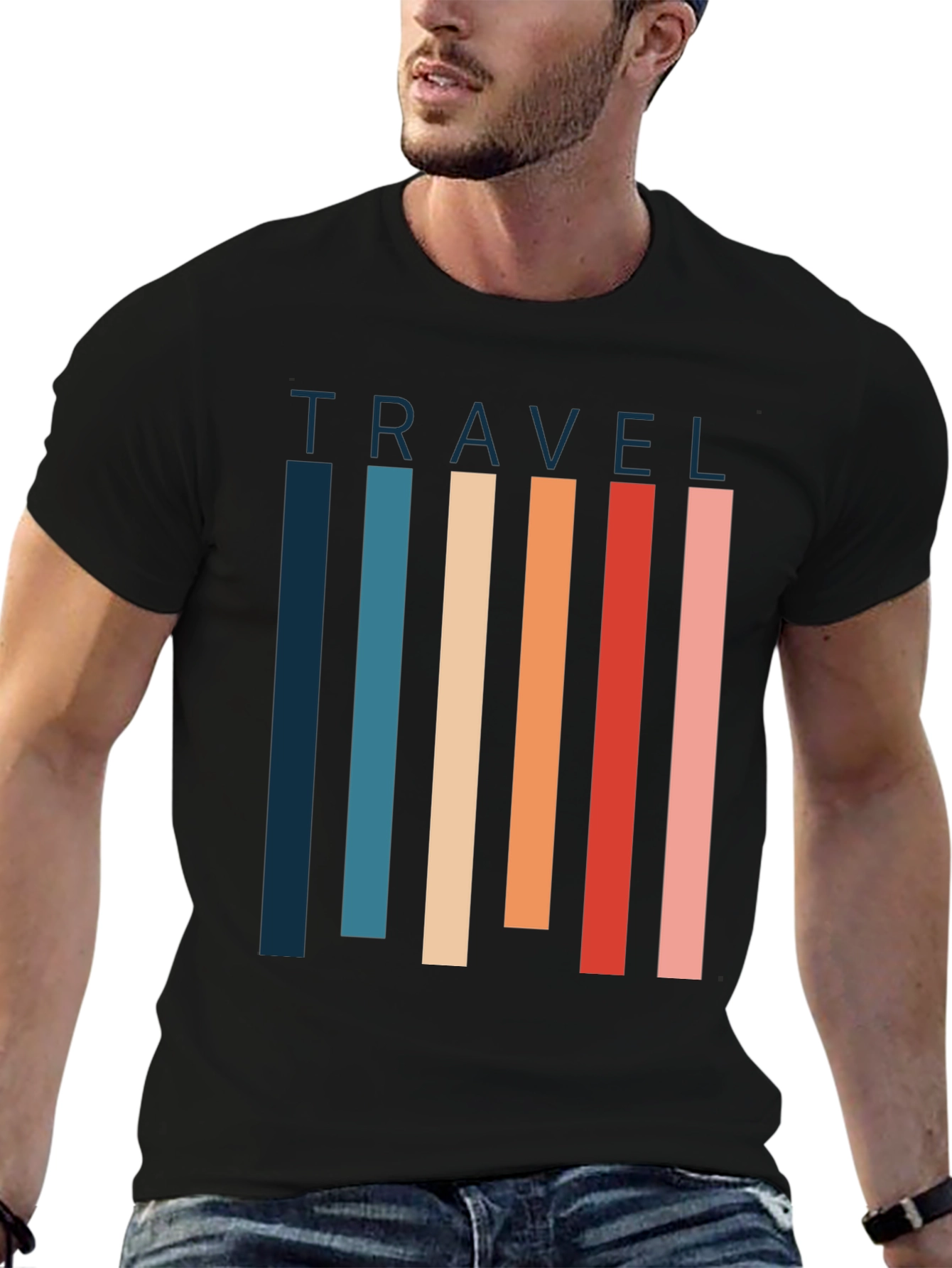 Retro Travel T-Shirt - Striped Graphic Tee