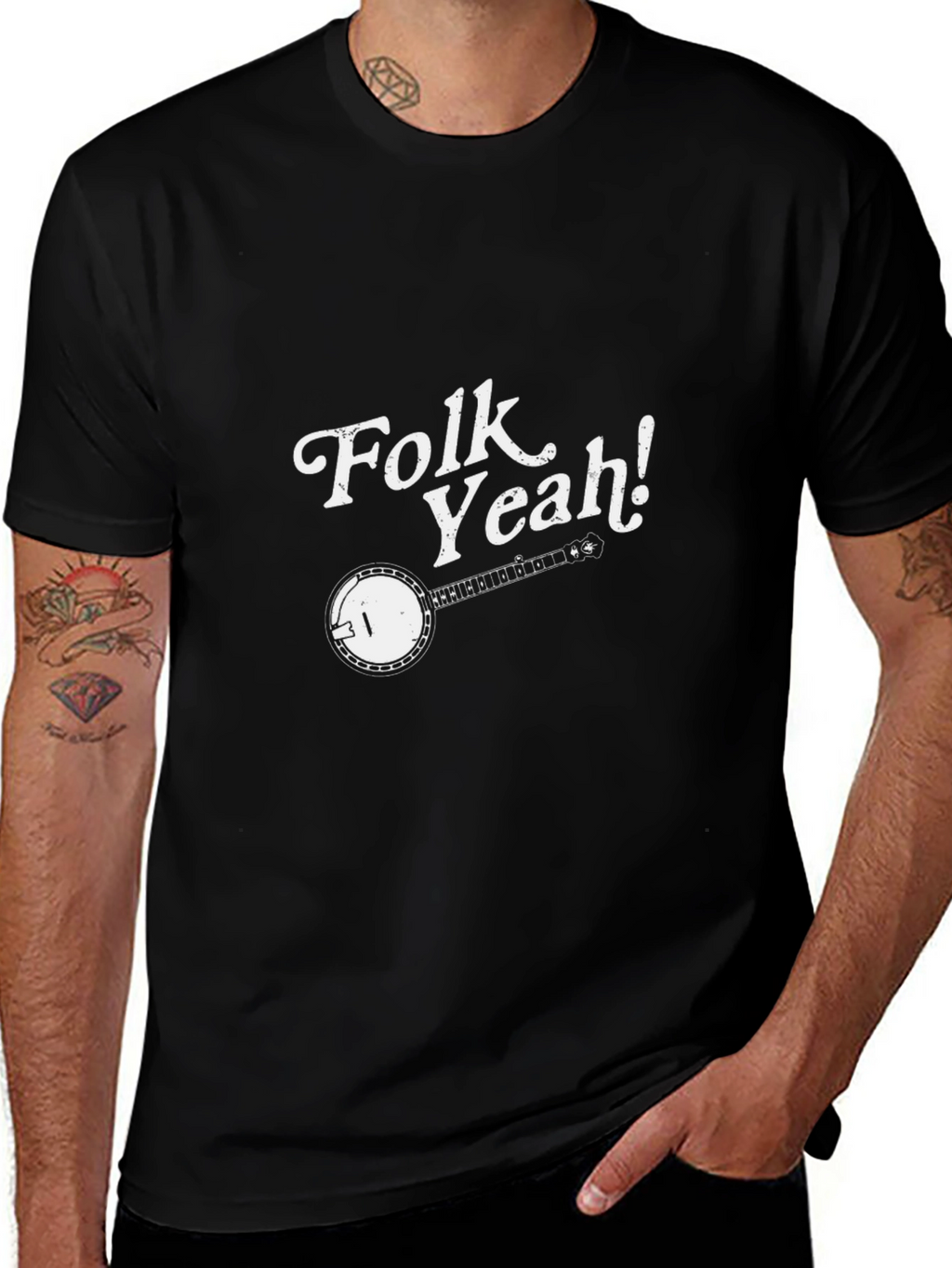 Folk Yeah! Banjo Graphic T-Shirt - Black
