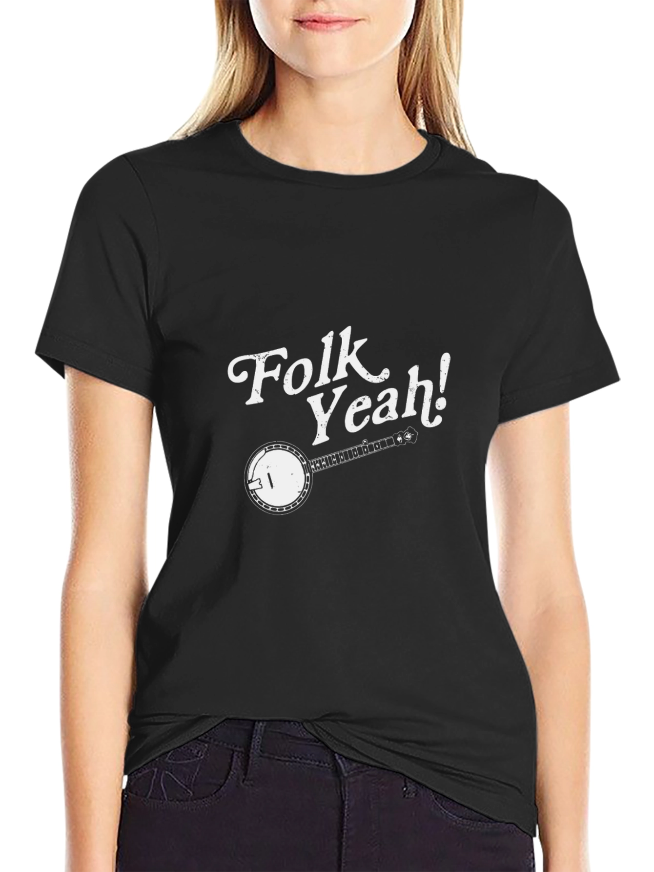 Folk Yeah! Banjo Graphic T-Shirt - Black