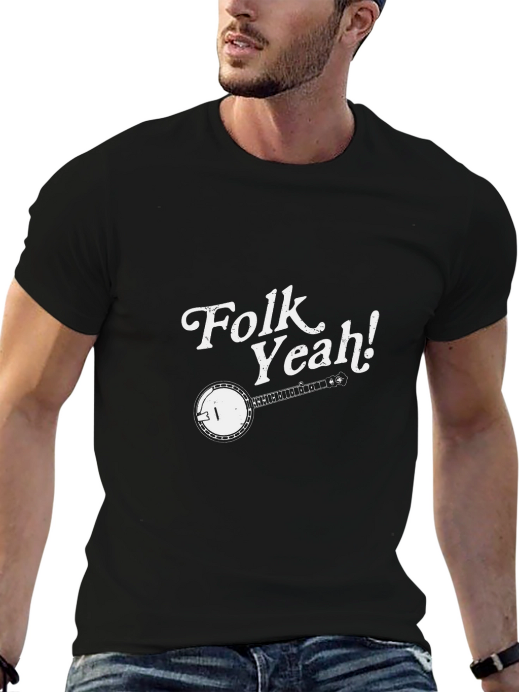 Folk Yeah! Banjo Graphic T-Shirt - Black
