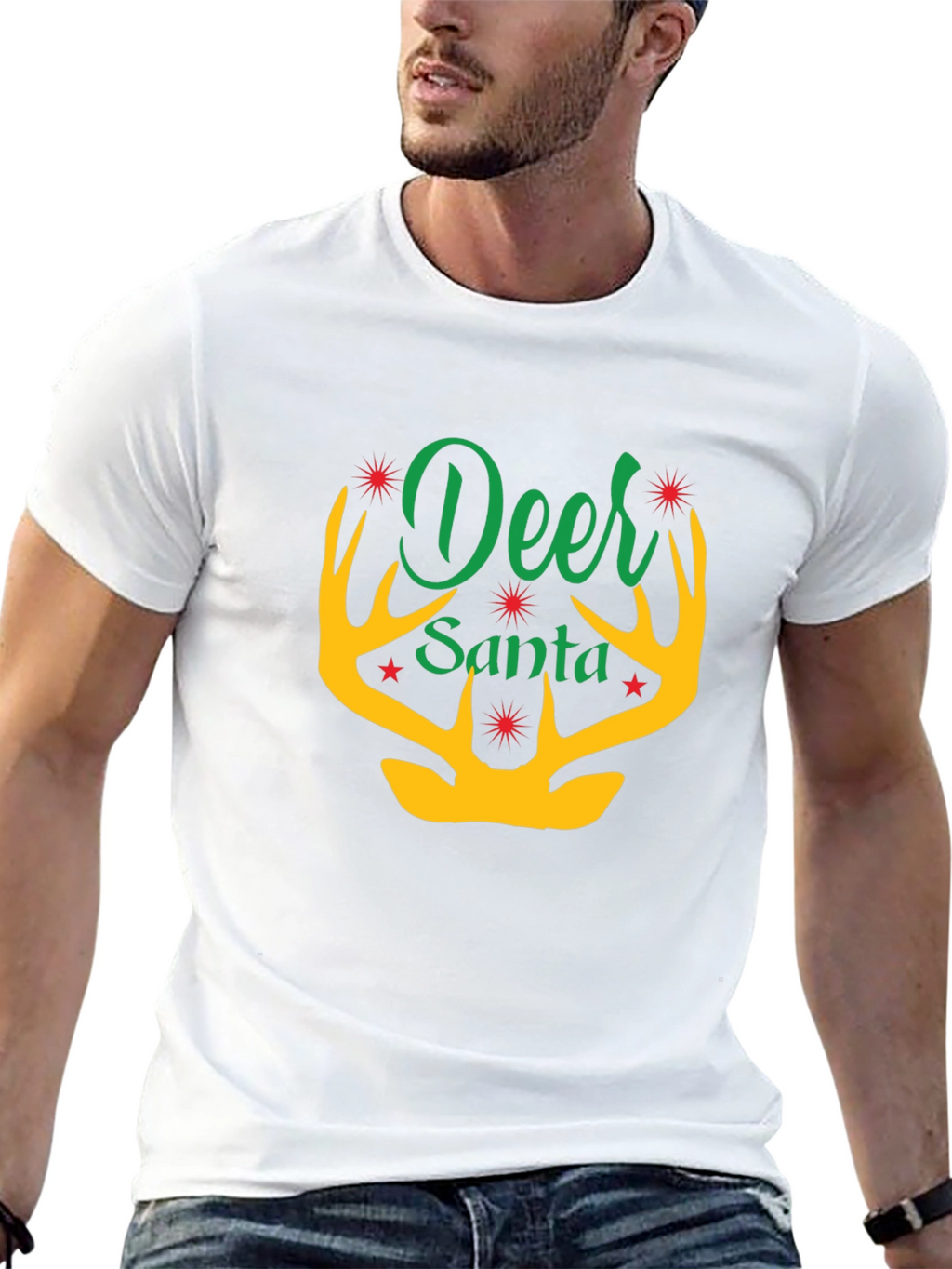 Deer Santa Graphic Tee - Holiday Festive Apparel