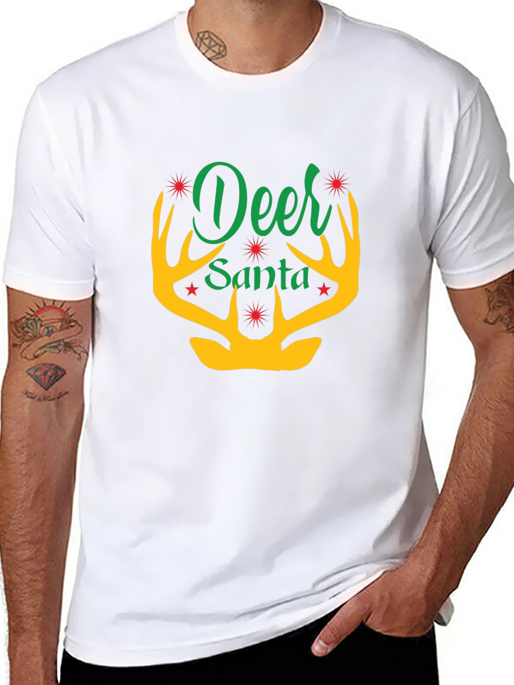 Deer Santa Graphic Tee - Holiday Festive Apparel