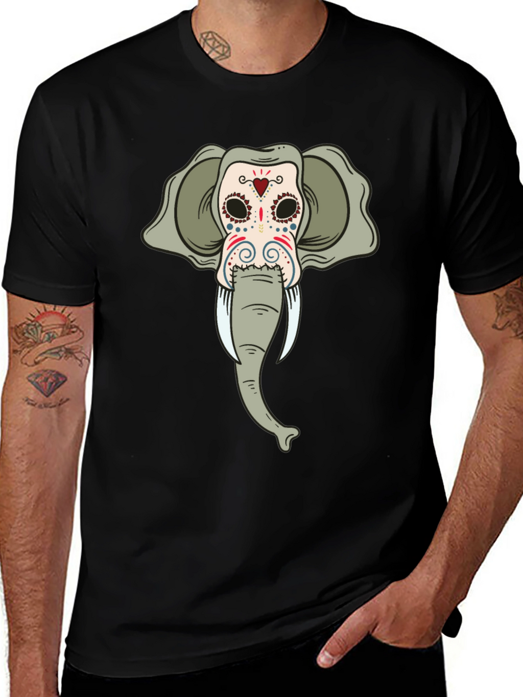 Elephant Sugar Skull Black T-Shirt