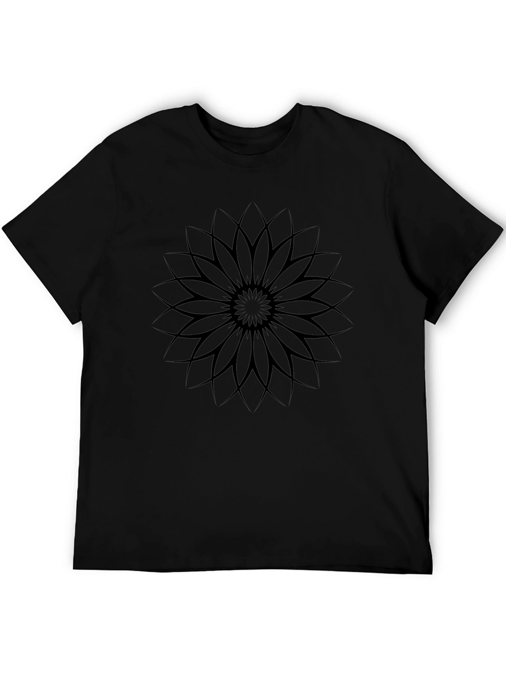 Black Graphic Tee - Geometric Flower Design