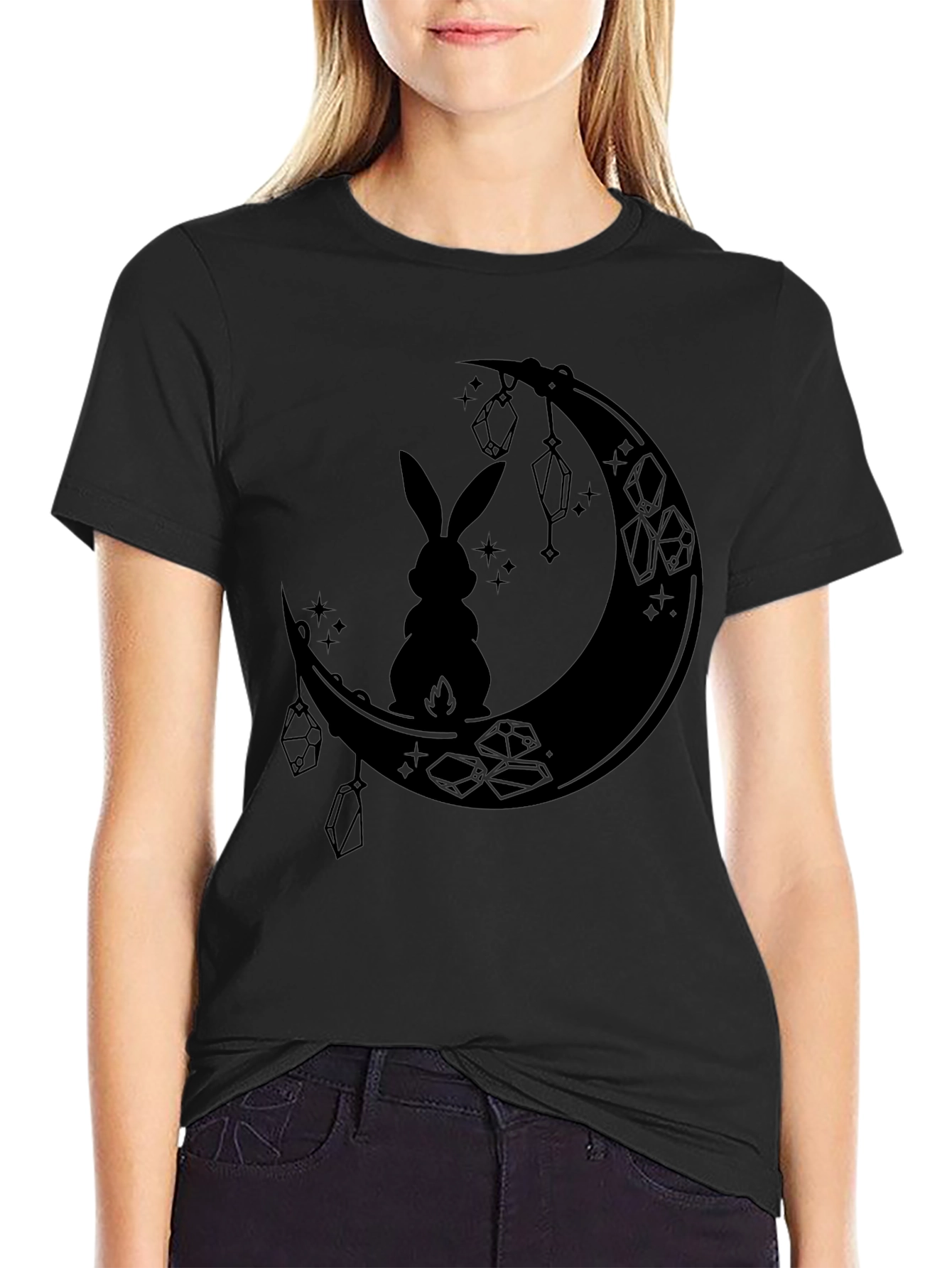 Moonlit Hare Graphic Tee - Stylish Black T-Shirt