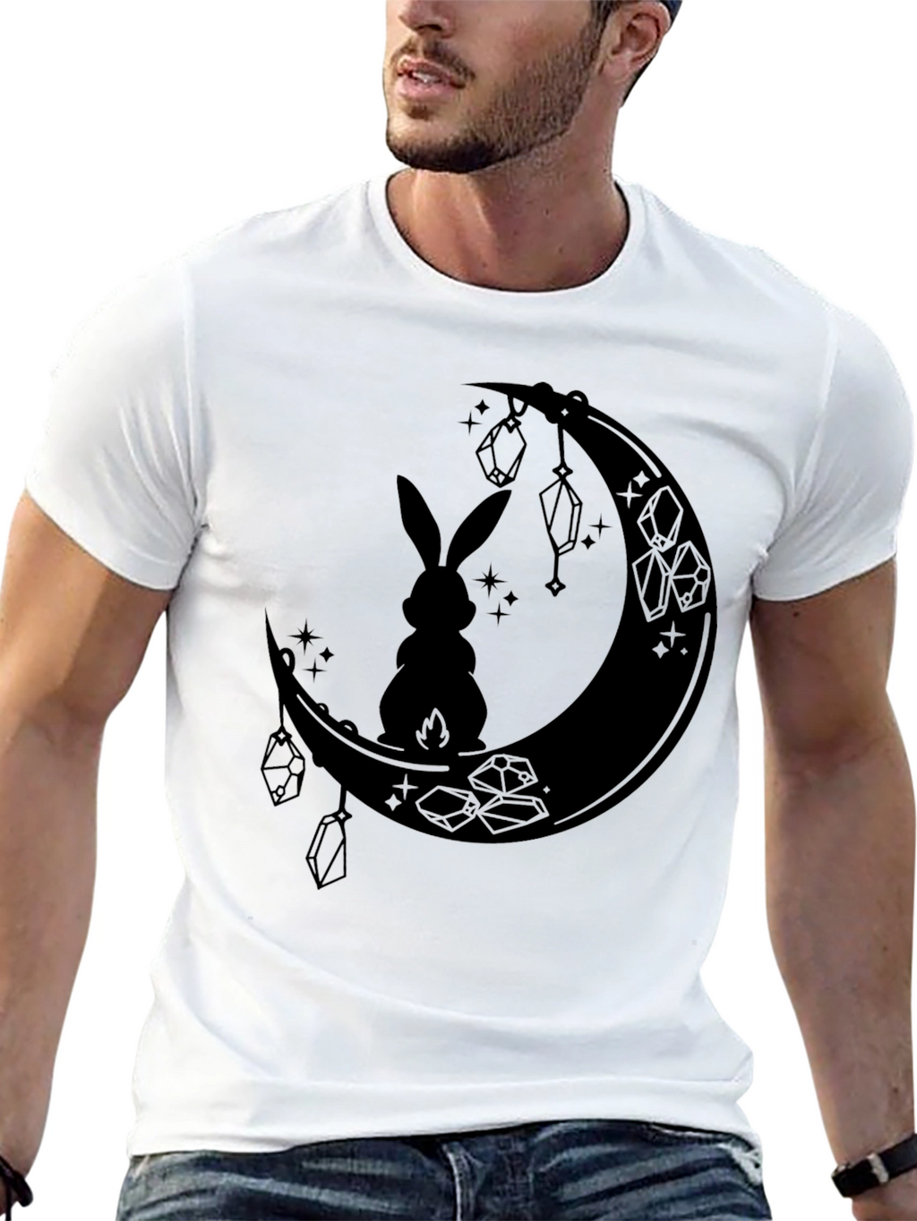 Moonlit Hare Graphic Tee - Stylish Black T-Shirt